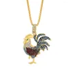 Pendant Necklaces Hip Hop Rhinestones Paved Gold Color Chicken Cock Rooster Pendants Necklace For Men Jewelry Accessories Gift