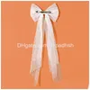 Acessórios de cabelo Long Ribbon Malha Bow Clips Elegante Imitação Pérolas Branco Preto Hairpins para Festa de Casamento Noiva Entrega Prod Dhoqy