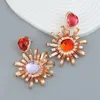 Dangle Earrings Trendy Vintage Colorful Resin Irregular Sunflower Women Fashion Exaggerated Metal Floral Ear Studs Luxury Party Jewelry