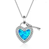 Collares colgantes Mujer Amor Corazón Collar eterno Azul Fuego Opal Dainty Color Plata Cadena para mujeres Joyería de boda