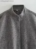 Mélanges de laine pour femmes femme solide col montant Bomber veste automne à manches longues bouton aviateur vestes poches avant décontracté mode veste dames hauts T231030