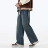 Workowate męskie dżinsy mody Patchwork Hip Hop High Street szeroka noga Retro Umyjne spodnie dżinsowe jesienne modne streetwear