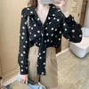 Kvinnors blusar Chiffon Blue Women Shirts and Luxury Clothing Korea Stylish Long Sleeve Top Fashion Woman 2023