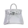 Totes Evening Bags Leather with Diamond Himalayan White Crocodile Pattern One Cross-body Portable Women's Bag Trend