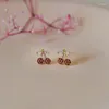 Stud Earrings Cute Gold Color Bling Rosered Zircon Cherry For Women Fashion Jewelry Accessories