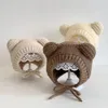 Berets Winter Baby Beanie Hats Cute Bear Cartoon Ooorbescherming IFANT Zachte Warm gebreide hoed voor jongensmeisje Peuter haakkap gorros