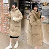 Trenchs de Femmes Manteaux Long Lâche Manteau Casual Femmes Parkas Vêtements À Capuchon Élégant Veste D'hiver 2023 Femme Coton Rembourré Vêtements D'extérieur T152