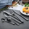 Geschirr-Sets QWE123 Gabel Löffel Edelstahl Schwarz Besteck Geschirr Set Großhandel Western Tragbarer Besteckbehälter für