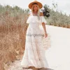 Vestidos casuales básicos Happie Queens Vintage Lace Hollow Out Beach Bohemian Maxi Vestidos Robe Kaftan Elegant Lady Off Hombro Boho Vestido Vestidos YQ231030