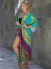 Casual Dresses 2023 Bohemian Retro Stripe Self Belted Long For Women Summer Clotheing Kimono Cardigan Beach Wear Maxi Q1521