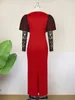 Casual Dresses Women's Dress Early Autumn Lace Spliced Square Neck Light Material Style Split One Step Red Vintage African Maxi