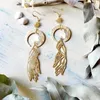 Dangle Earrings Witchy Hand Magic Hands Crystal Quartz Brass Crescent Moon And Sun Bohemia