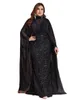Musilm Abendkleid mit großen Pailletten, Chiffon, Stehkragen, lange Robe, Schwarz, Dubai Arab FMGT530