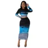 Designer Ribbed Skirt Set Women Fall Winter Long Sleeve Print Shirt Top and Long Skirt Two 2 Piece Sets Sexy Bodycon Dress Suits Bulk Wholesale Clothes 10320