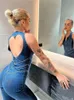 Kvinnors jumpsuits Rompers Taruxy Backless Heart Cutout Bodycon Jumpsuit för kvinnor Casual ärmlösa Slim Outfits Retro Denim Jumpsuits 231027