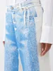 Women's Jeans Jean Button Pockets Contrast Loose Fit Belt Wide Leg Trousers Cotton High Street