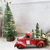 Objets décoratifs Figurines camion de Noël décoration de ferme rouge modèle de voiture pick-up en métal vintage avec des arbres pour la décoration de la maison 231030