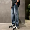Nya sommartunna jeans män S Slim Straight Vintage Design High Street Denim Pants Korean Trendy Casual Trousers Man Clothing