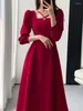 Casual Dresses Korean Fashion Women Vintage A-Line Party Dress Elegant and Chic Solid Birthday One Pieces Vestidos Red Prom Female Robe