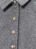 Kvinnorjackor grå ull lapel singel Beated Coat Women Elegant Oblique Pocket Long Sleeve Solid Short Coat Autumn Lady Warm Wool Coat 231030