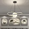 Pendant Lamps Nordic Lights Black White LED Chandelier Bedroom Art Decor Hanging Cord Adjustable Lighting With Remote Control