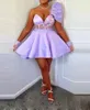 Cocktail Dress Lavender Homecoming Prom Party Gown A Line One-Shoulder Sleeveless Satin Zipper Lace Up New Custom Applique Above Knee Mini