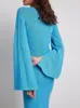 Casual Jurken Dames Gebreide Maxi-jurk Mode Blauw Patchwork Elegant O-hals Split Lange mouwen Slank 2023 Lady Solid Party Club Gewaad
