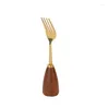 Dinnerware Sets Nordic Gold Titanium Plated Wooden Handle Stainless Steel Knife Fork And Spoon Kitchen Utensils Holder Household Tableware