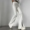 Calças femininas chique moda pu couro alta ascensão flare clube festa casual sexy split para mulheres calças calça gótica