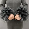 Five Fingers Gloves Anime Women Faux Fur Cuffs Wristband Winter Warmer Arm Wrist Raccoon Fur Sleeve Gloves Winter Wrist Sleeve Fluffy Oversleeve 231027