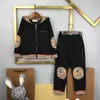 New baby Tracksuits Knee plaid stitching design kids Autumn set Size 110-160 zippered hooded jacket and pants Oct25