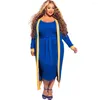 Arbetsklänningar Kvinnor Plus Size 2 Piece Set Autumn bunden Body Shaping Tank Long Dress Full Sleeve Open Stitch Color Block Patchwork Coat