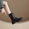 Boots Genuine Leather Women Shoes Square Toe Heel Platform Autumn Winter Knight Boot Handmade Retro High Quality Luxury