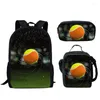 Zaino per giovani pallina da tennis stampa 3D 3 pezzi/set borse da viaggio per studenti zaino per laptop borsa da pranzo astuccio