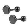 Boucles d'oreilles à géométrie hexagonale plaquée de couleur noire pour femmes/hommes, prévention des allergies, bijoux, accessoires de fête, cadeaux