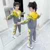 Clothing Sets Spring&Autumn Polyester Fibre Children Motion Set 2023 PPattern Hooded Splice Printing Leisure Time 2