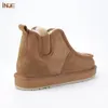 Boots INOE Real Sheepskin Suede Leather Men Sheep Wool Fur Lined Winter Short Ankle Snow Boots With Zipper Keep Warm Shoes Waterproof 231026