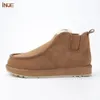 Boots INOE Real Sheepskin Suede Leather Men Sheep Wool Fur Lined Winter Short Ankle Snow Boots With Zipper Keep Warm Shoes Waterproof 231026