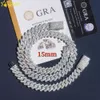 Preço de atacado 15mm 2 linhas hip hop jóias finas colar masculino 925 prata esterlina vvs moissanite diamante cubano link chain