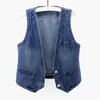 Kvinnors västar damer denim Vest Lightweight Vintage Loose Fit V-Neck Double Button Hop Streetwear for Women Fall/Spring