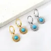 Hoop Earrings ASON Stainless Steel Turquoise Blue Stone Charm Drop For Women Boho Jewelry Temperament Wedding Gift