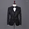 Men's Suits Spring Autumn Jacquard Luxury Groom Wedding Dress Slim Male Dark Pattern Suit 3 Pieces Blazer Sets Jacket Vest Pants