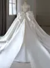 Muçulmano brilhante lantejoulas vestidos de casamento mangas compridas miçangas plus size pérolas grânulo árabe robes de mariee querida apliques frisado jardim boho vestidos de noiva ed