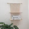 Tapissries 90 50 cm beige macrame vägg hängande planter dubbel hylla boho dekor lägenhet sovsal rum dekoration chic bohemian droppe