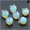 Charms Christmas Natural Stone Mini Apple Pendant Necklace Cabochon Crystal Beads Necklaces Jewelry For Girl Women Drop Deli Dhgarden Dhmf2