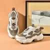 Klädskor skönhet kvinnor chunky sneakers äkta lädernät blandade färger runda tå snörning tjock sula damer andas 29402 231030