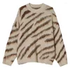 Suéter masculino Zebra Stripe Wool Sweater Knit Inverno 2023 Roupas Pulôver Jumper Vintage Mohair Solto Oversized Mulheres Knitwears