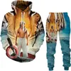 Herrspåriga Spring Spring och Autumn Hoodie Set 3D Tryckt skog Tiger Fashion Casual Sports Men Street Wear Pants Pants