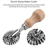 Outils de cuisson Ravioli Stamp Maker Cutter avec rouleau ensemble de roues moule manche en bois pour bord cannelé presse à pâtes accessoire de cuisine
