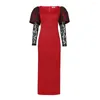 Casual Dresses Women's Dress Early Autumn Lace Spliced Square Neck Light Material Style Split One Step Red Vintage African Maxi